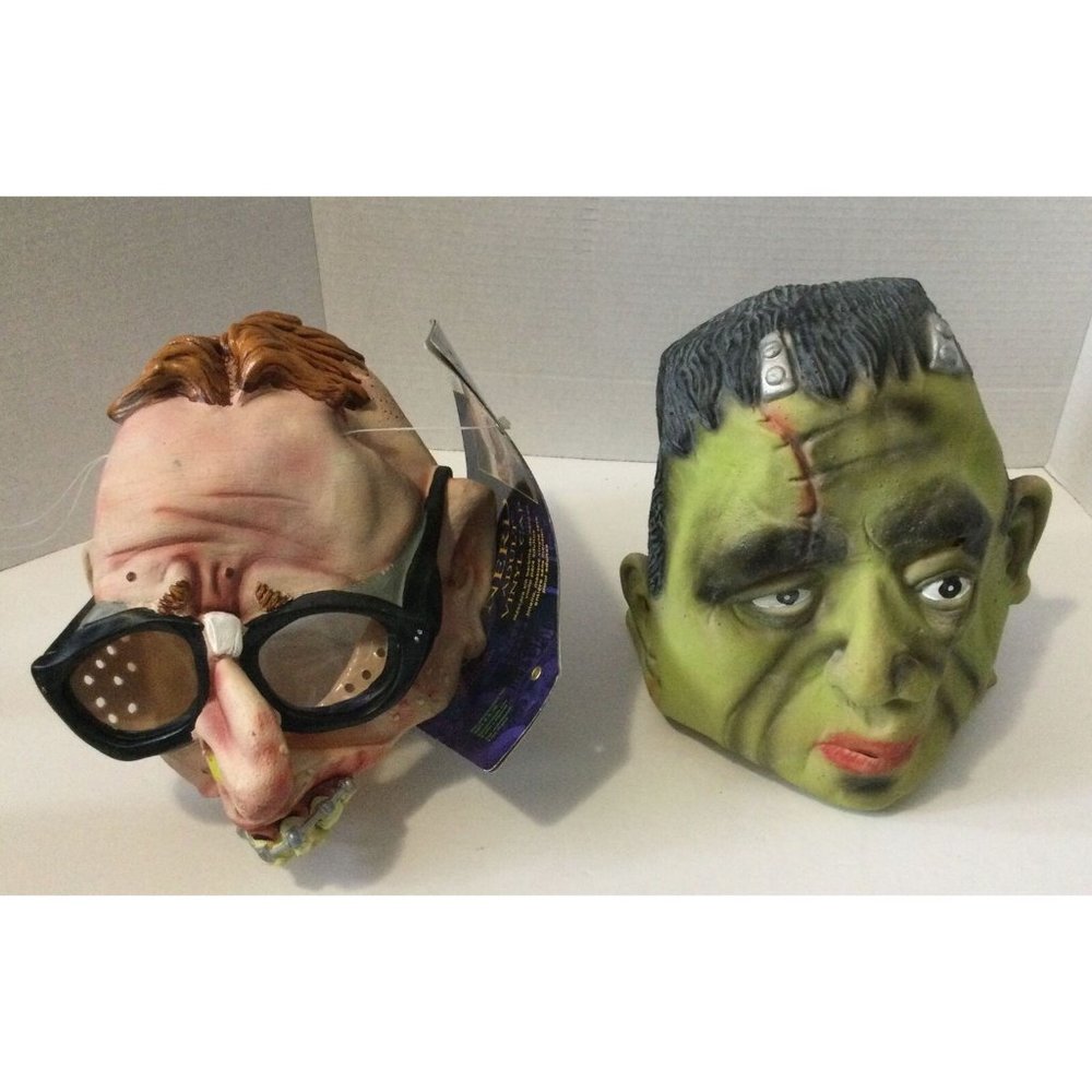 Vintage 1991 Universal Frankenstein Halloween Mask And Nerd Mask Lot Of 2